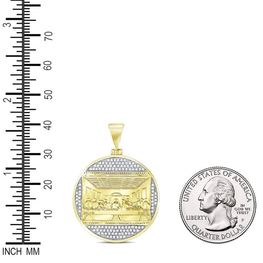 0.5 Ctw Natural Diamond Last Supper Jesus Medallion Pendant in 10k Yellow Gold