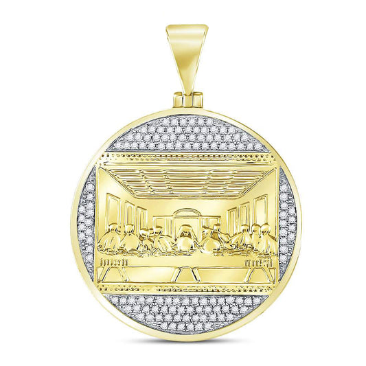 0.5 Ctw Natural Diamond Last Supper Jesus Medallion Pendant in 10k Yellow Gold