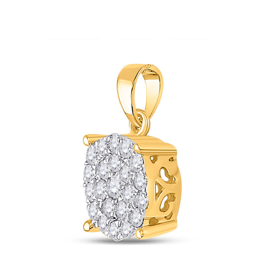 0.49 Ctw Natural Diamond Flower Round Shaped Pendant in 10k Yellow Gold