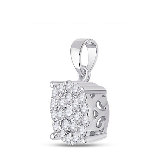 0.49 Ctw Natural Diamond Flower Round Shaped Pendant in 10k White Gold