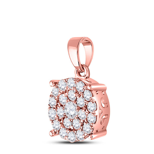 1 Ctw Natural Diamond Round Flower Pendant in 10k Rose Gold