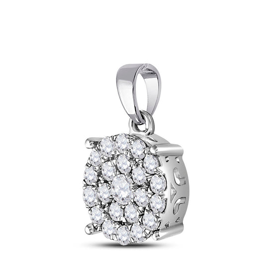 1 Ctw Natural Diamond Round Flower Pendant in 10k White Gold
