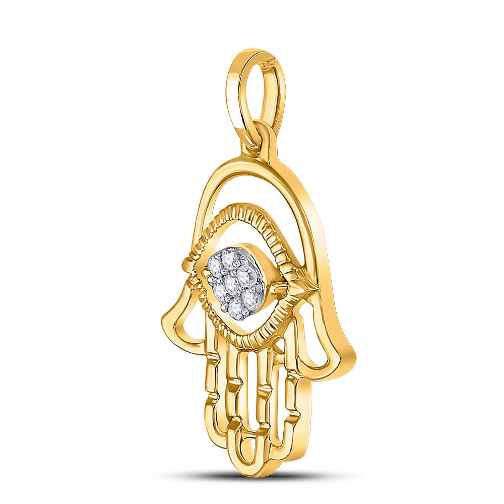 0.05 Ctw Natural Diamond Evil Eye Hamza Pendant in 10k Yellow Gold