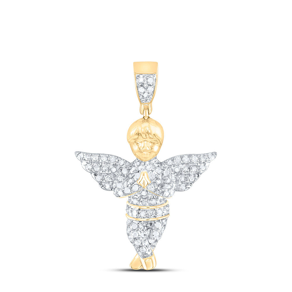 0.5 Ctw Natural Diamond Angel Wings Praying Religious Pendant in 10k Yellow Gold