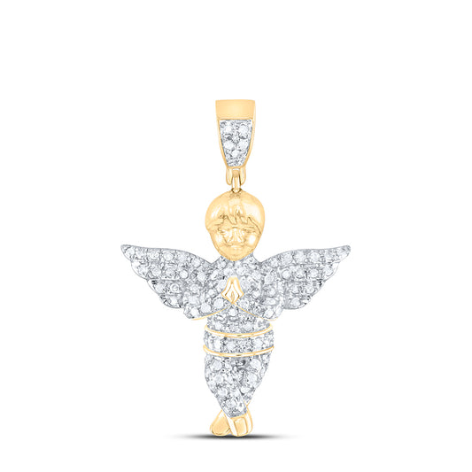 0.5 Ctw Natural Diamond Angel Wings Praying Religious Pendant in 10k Yellow Gold