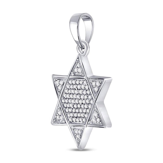 0.22 Ctw Natural Diamond Cluster Star Of David Pendant in 10k White Gold