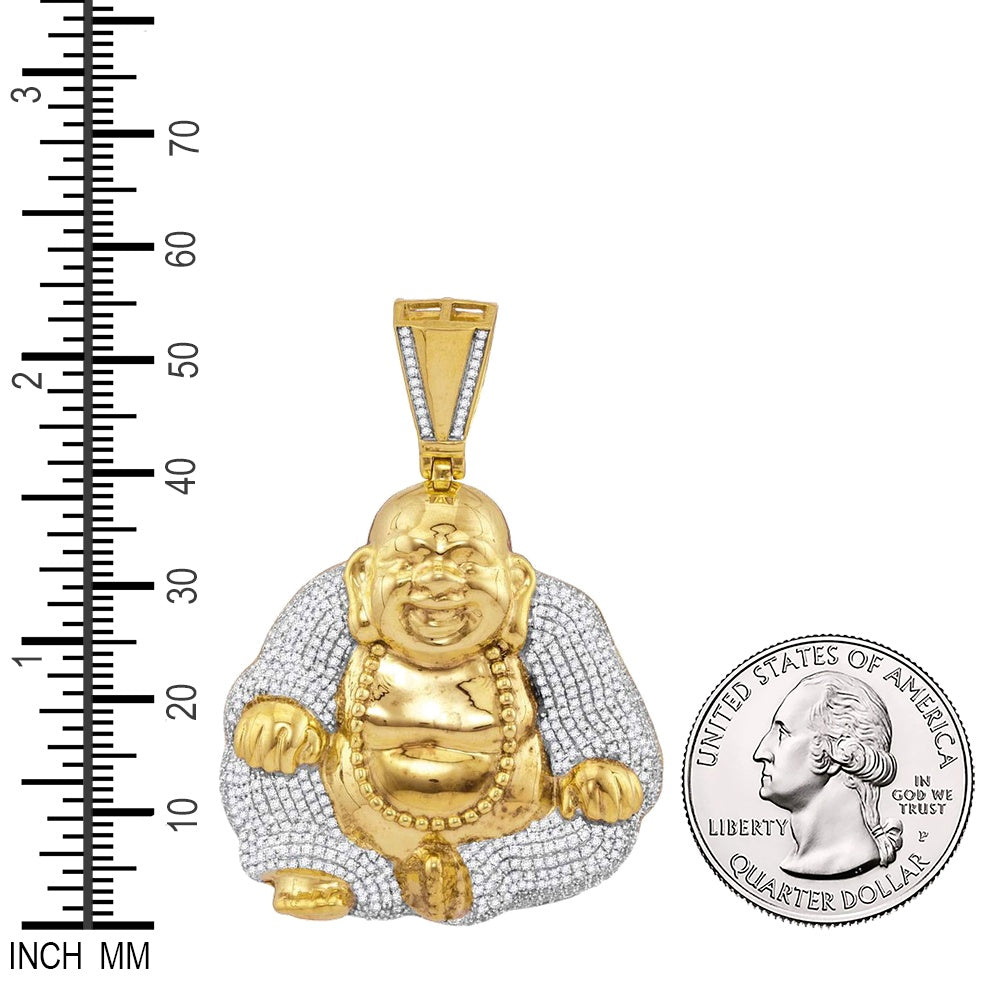 1.75 Ctw Natural Diamond Laughing Buddha Pendant in 10k Yellow Gold