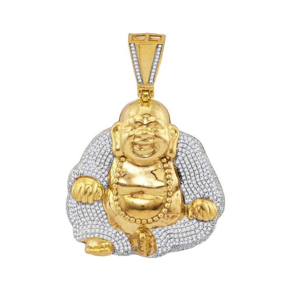 1.75 Ctw Natural Diamond Laughing Buddha Pendant in 10k Yellow Gold