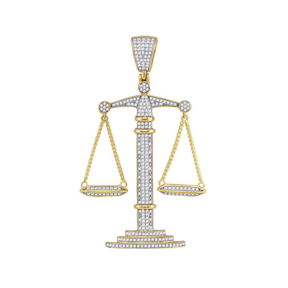 0.95 Ctw Natural Diamond Scales of Justice Pendant in 10k Yellow Gold