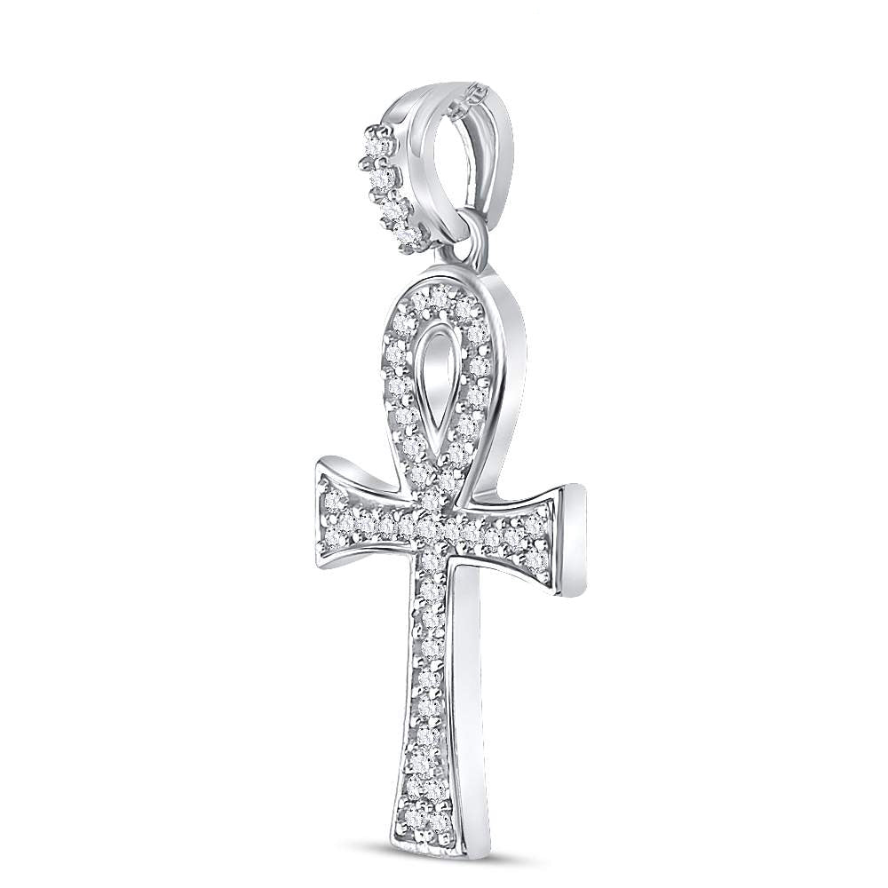 0.21 Ctw Natural Diamond Ankh Religious Pendant in 10k White Gold