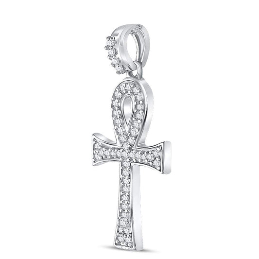 0.21 Ctw Natural Diamond Ankh Religious Pendant in 10k White Gold