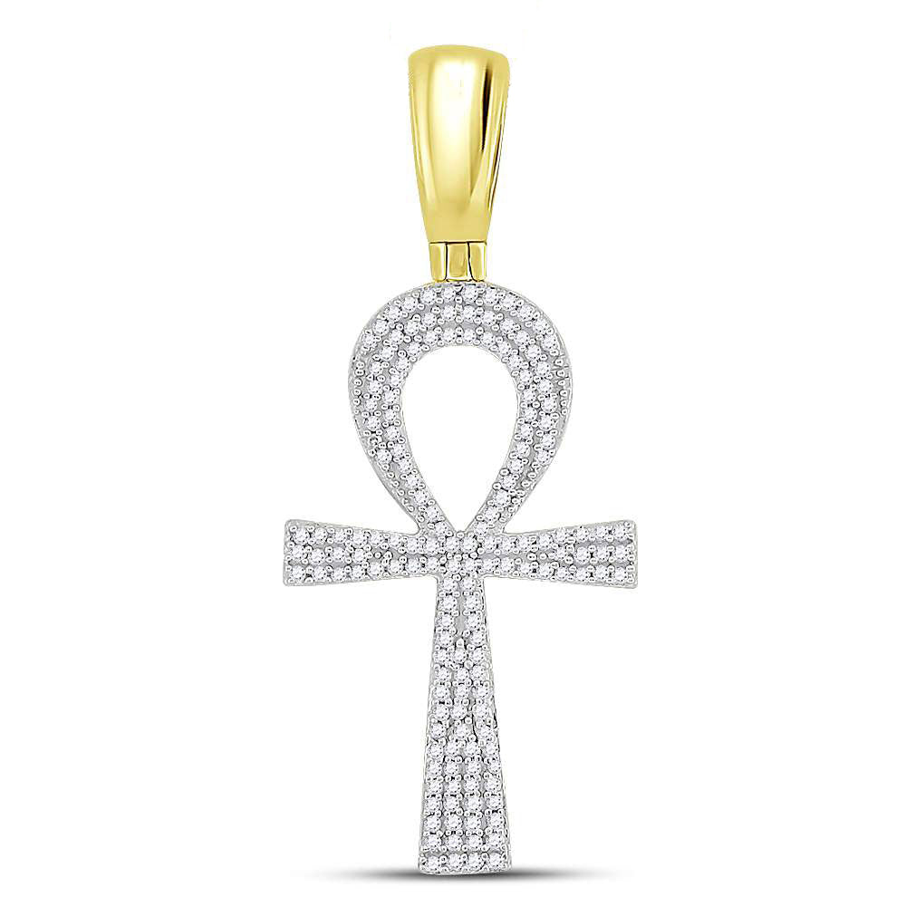 0.45 Ctw Natural Diamond Ankh Charm Pendant in 10k Yellow Gold