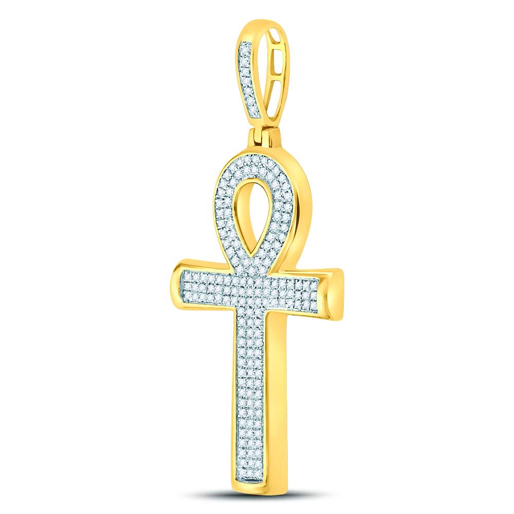 0.33 Ctw Natural Diamond Ankh Charm Pendant in 10k Yellow Gold