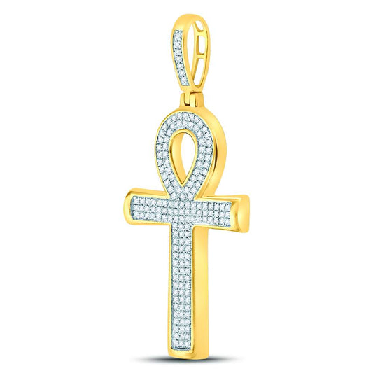 0.33 Ctw Natural Diamond Ankh Charm Pendant in 10k Yellow Gold
