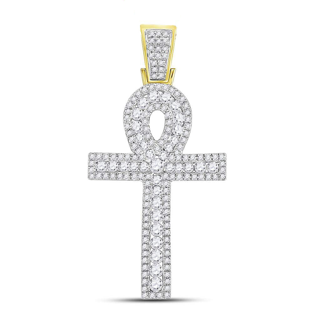 1.02 Ctw Natural Diamond Ankh Charm Pendant in 10k Yellow Gold