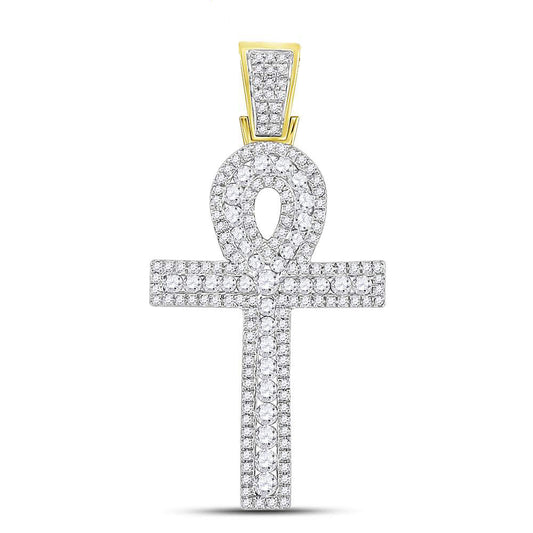 1.02 Ctw Natural Diamond Ankh Charm Pendant in 10k Yellow Gold