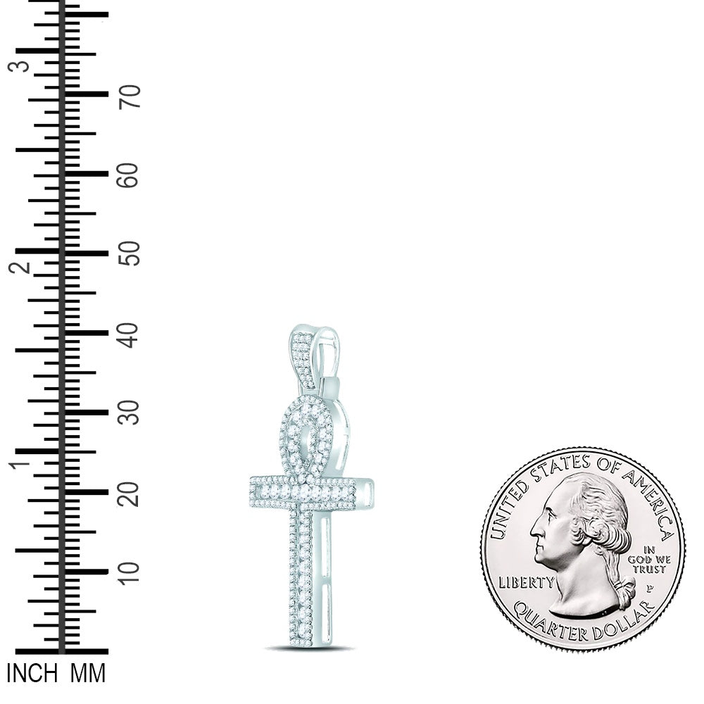 1 Ctw Natural Diamond Ankh Charm Pendant in 10k White Gold