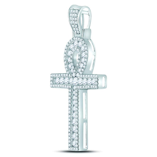 1 Ctw Natural Diamond Ankh Charm Pendant in 10k White Gold