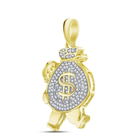 0.24 Ctw Natural Diamond Hiphop Money Walking Getting Paid Pendant in 10k Yellow Gold