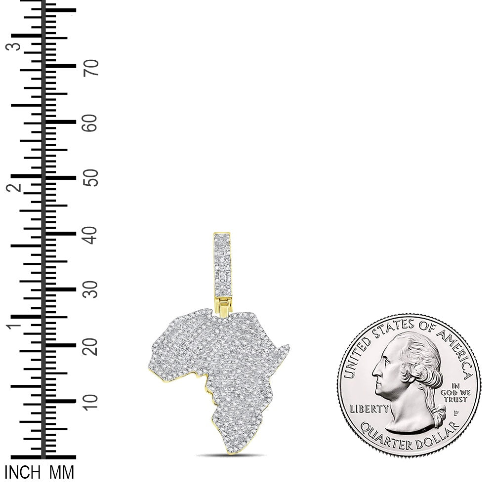 0.62 Ctw Natural Diamond Africa Continent Map Pendant in 10k Yellow Gold