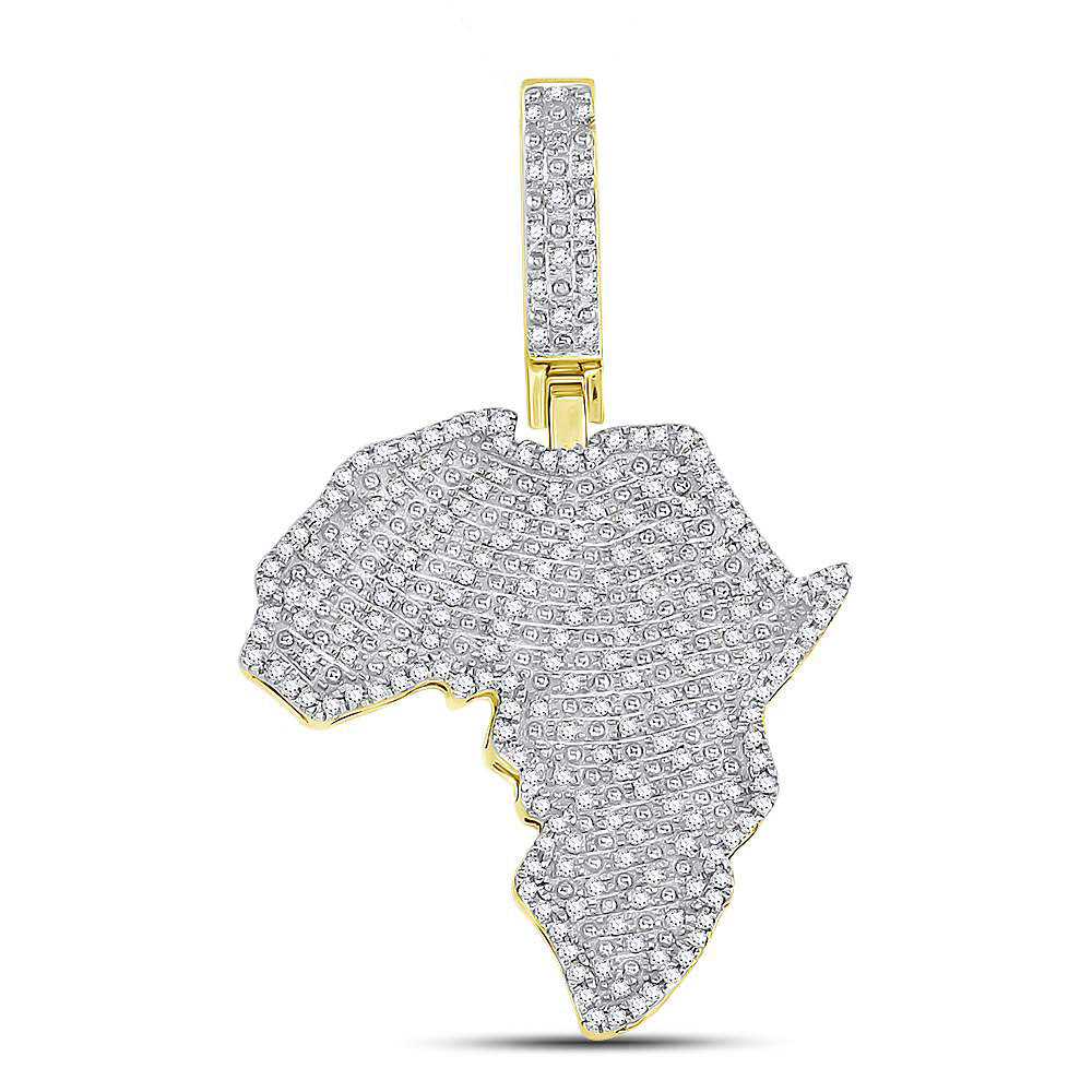 0.62 Ctw Natural Diamond Africa Continent Map Pendant in 10k Yellow Gold