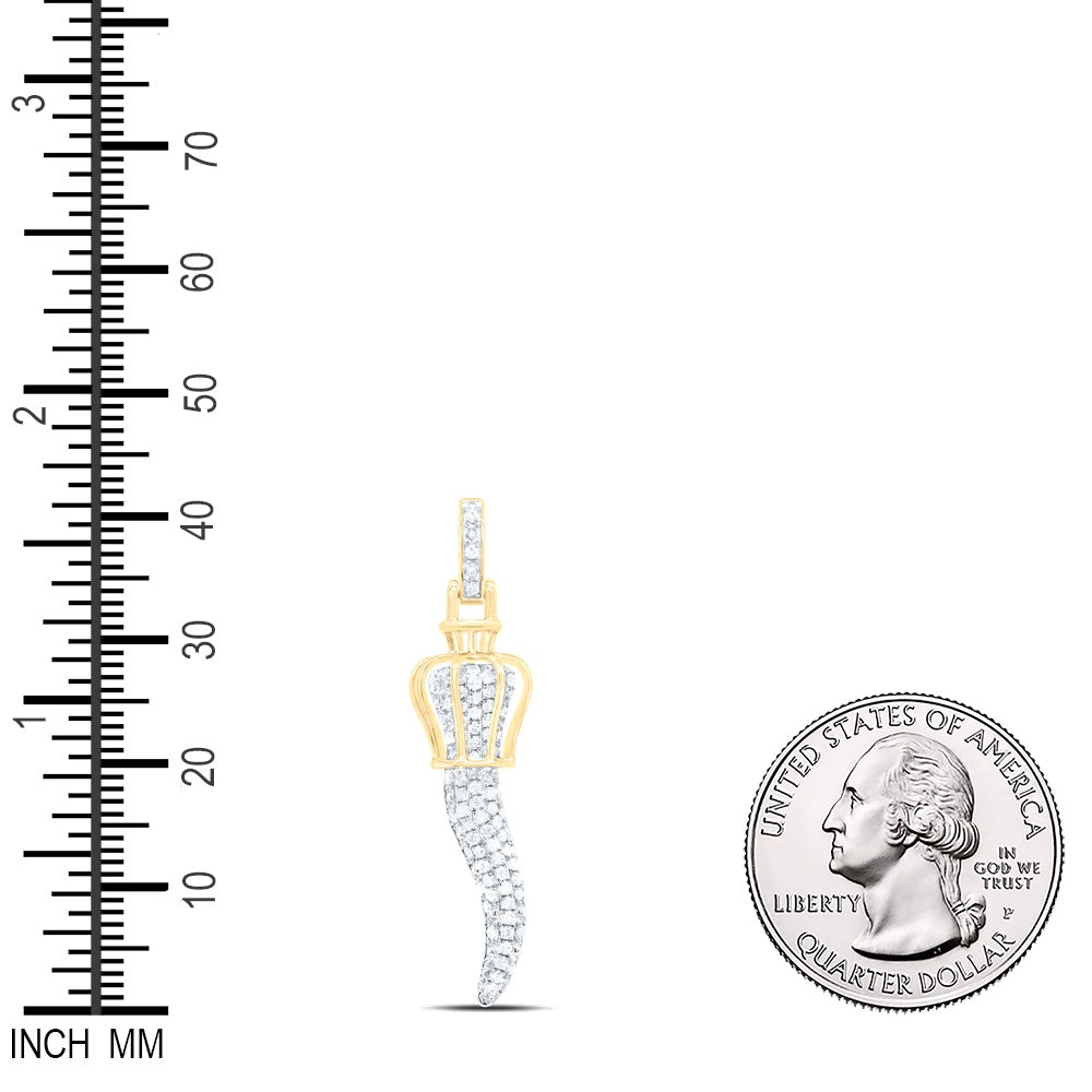 0.55 Ctw Natural Diamond Italian Horn Pendant in 10k Yellow Gold