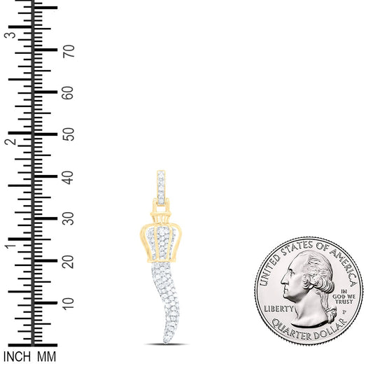 0.55 Ctw Natural Diamond Italian Horn Pendant in 10k Yellow Gold