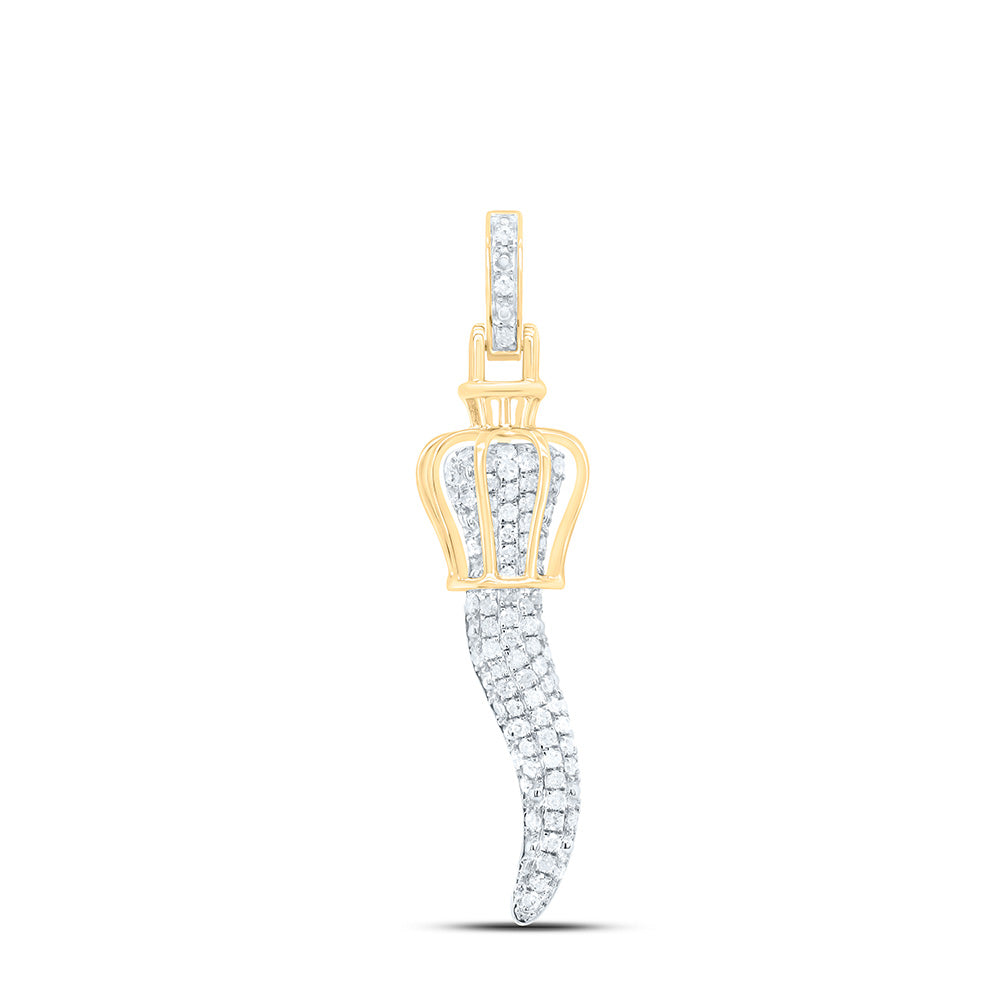 0.55 Ctw Natural Diamond Italian Horn Pendant in 10k Yellow Gold