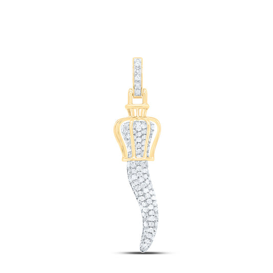 0.55 Ctw Natural Diamond Italian Horn Pendant in 10k Yellow Gold