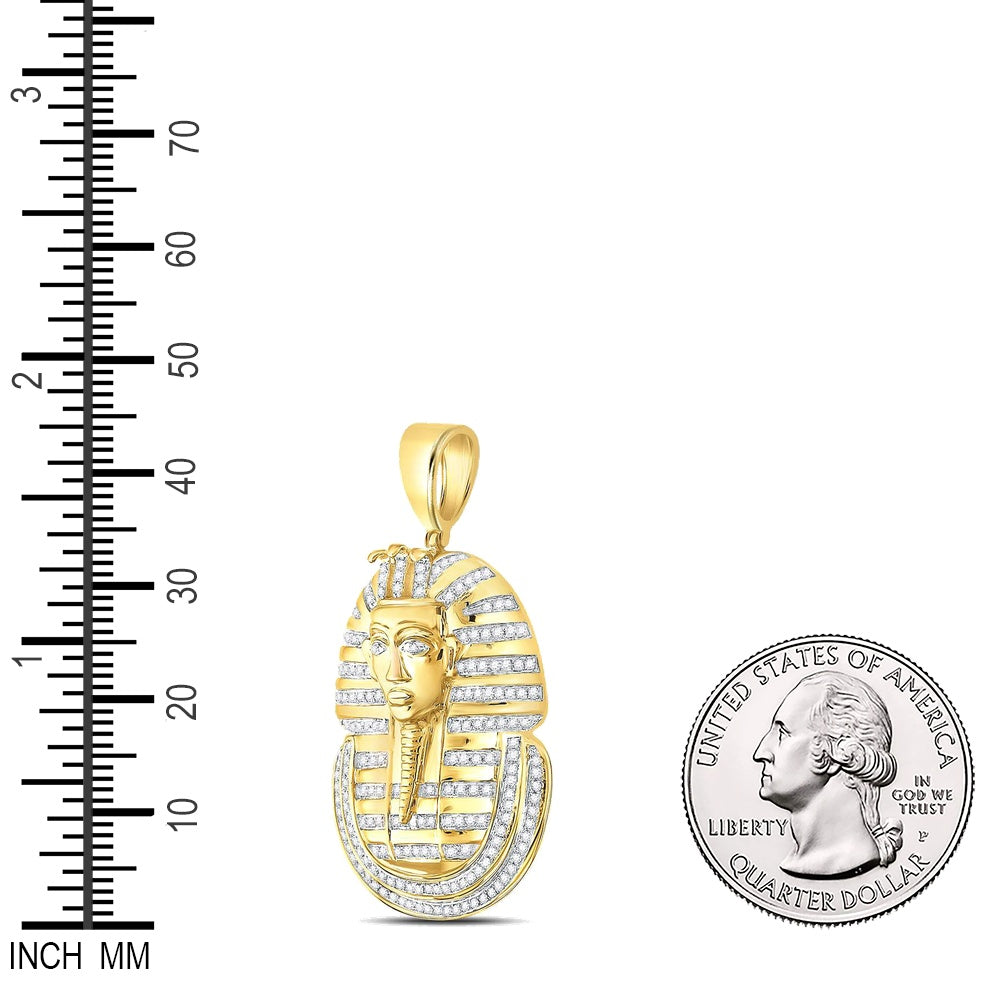 0.6 Ctw Natural Diamond Egyptian Pharaoh King Tut Pendant in 10k Yellow Gold