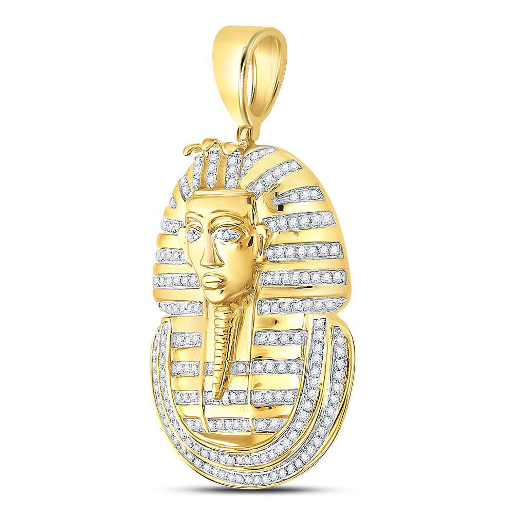 0.6 Ctw Natural Diamond Egyptian Pharaoh King Tut Pendant in 10k Yellow Gold