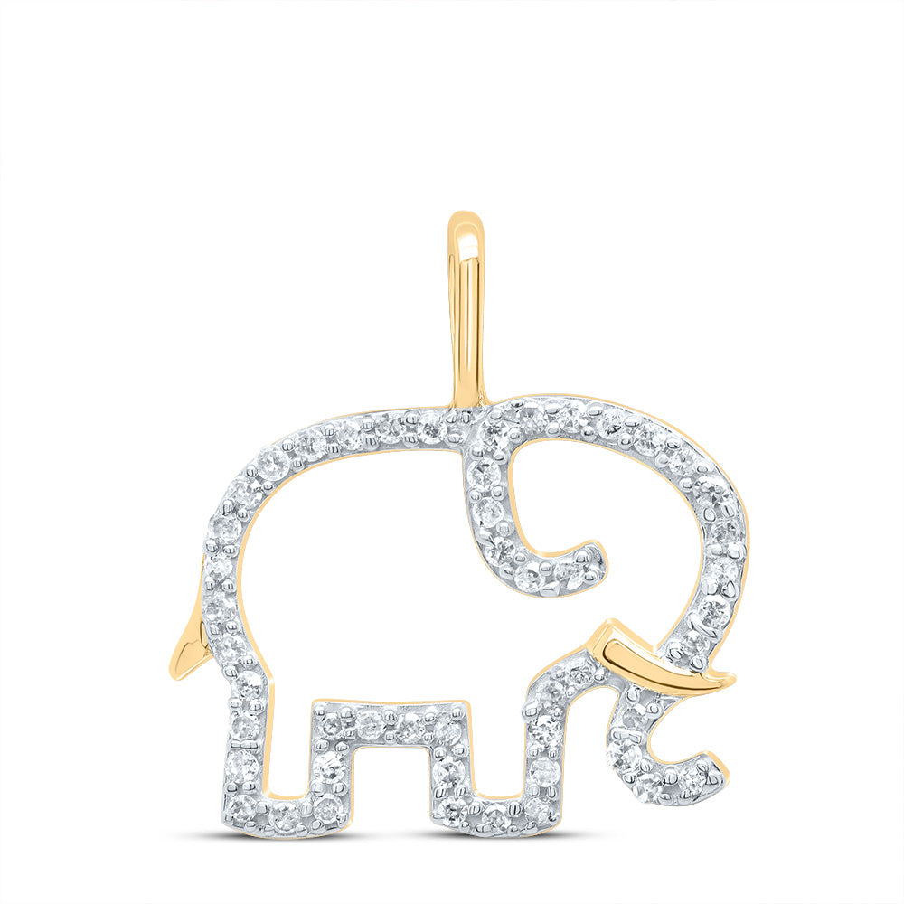 0.15 Ctw Natural Diamond Open Outline Elephant Pendant in 10k Yellow Gold