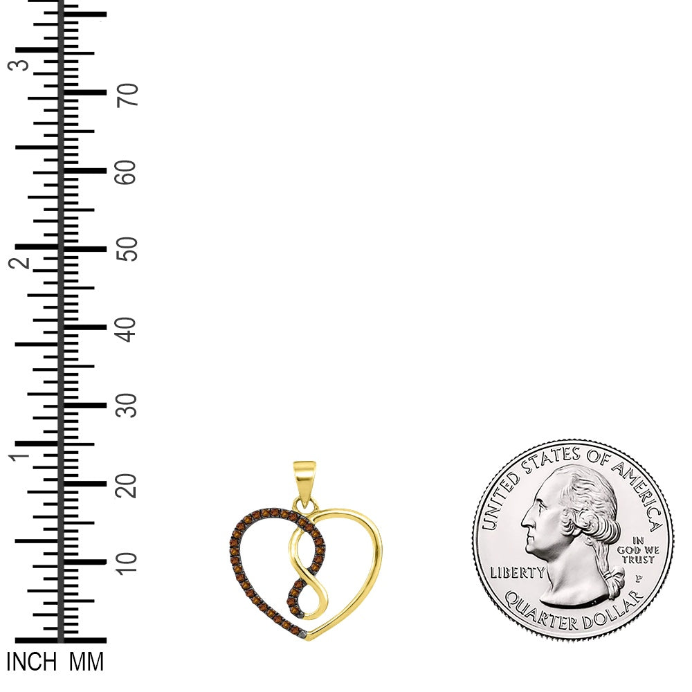 0.13 Ctw Natural Diamond Brown Yellow Inifinity Heart Pendant in 10k Yellow Gold