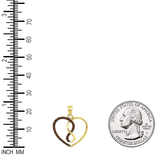 0.13 Ctw Natural Diamond Brown Yellow Inifinity Heart Pendant in 10k Yellow Gold