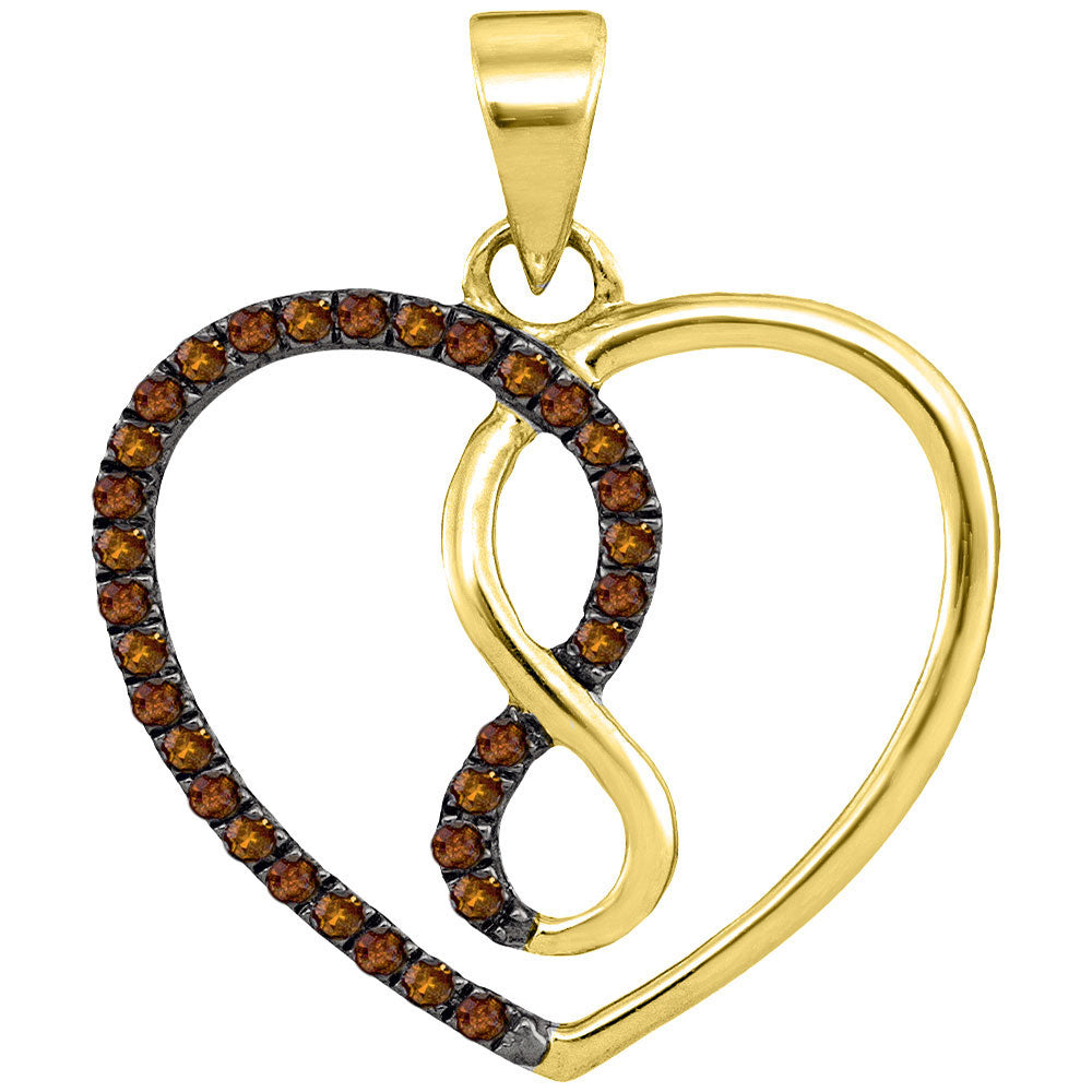 0.13 Ctw Natural Diamond Brown Yellow Inifinity Heart Pendant in 10k Yellow Gold