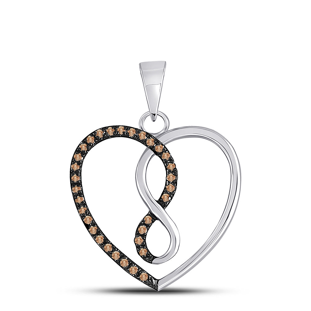 0.13 Ctw Natural Diamond Brown White Inifinity Heart Pendant in 10k White Gold