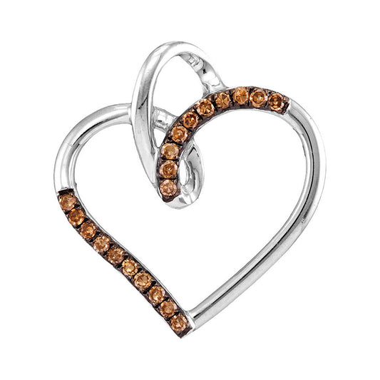 0.15 Ctw Natural Diamond Brown Open Heart Pendant in 10k White Gold