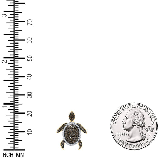 0.38 Ctw Natural Diamond Brown Turtle Animal Pendant in 10k Yellow Gold