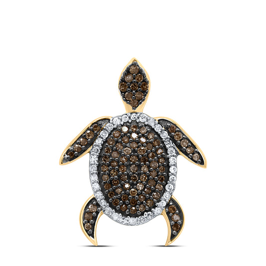 0.38 Ctw Natural Diamond Brown Turtle Animal Pendant in 10k Yellow Gold