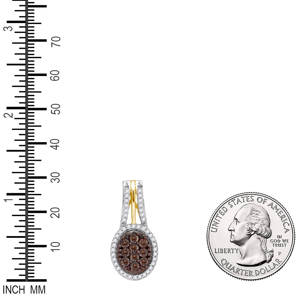0.5 Ctw Natural Diamond Brown Prominent Oval Central Cluster Pendant in 10k Yellow Gold