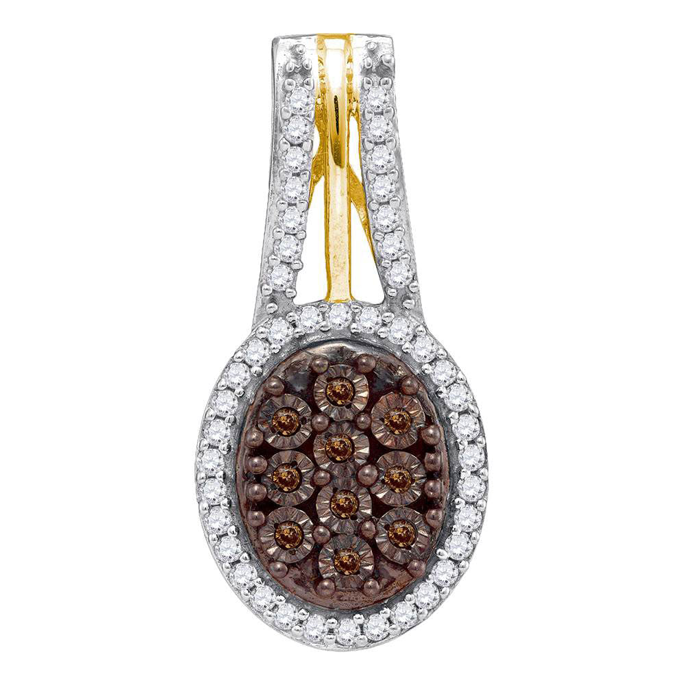 0.5 Ctw Natural Diamond Brown Prominent Oval Central Cluster Pendant in 10k Yellow Gold