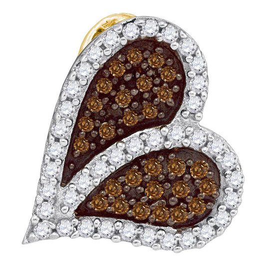 0.33 Ctw Natural Diamond Brown Heart Pendant in 10k Yellow Gold