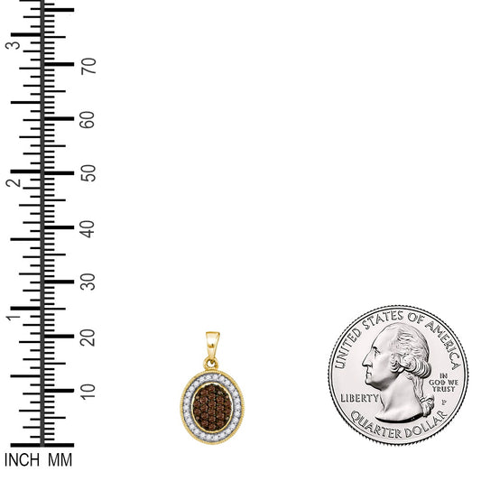 0.35 Ctw Natural Diamond Brown White Oval Pendant in 10k Yellow Gold