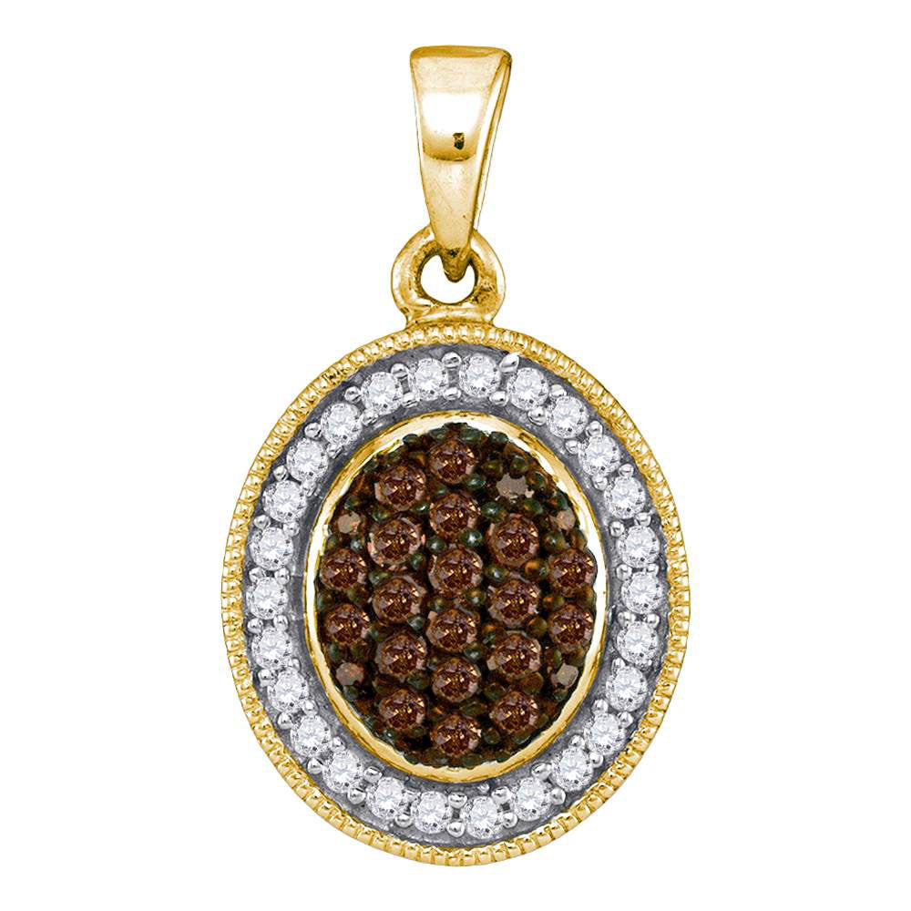 0.35 Ctw Natural Diamond Brown White Oval Pendant in 10k Yellow Gold