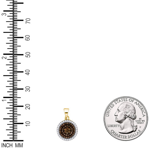 0.33 Ctw Natural Diamond Brown Chocolate Round Shaped Pendant in 10k Yellow Gold