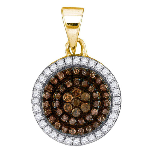 0.33 Ctw Natural Diamond Brown Chocolate Round Shaped Pendant in 10k Yellow Gold