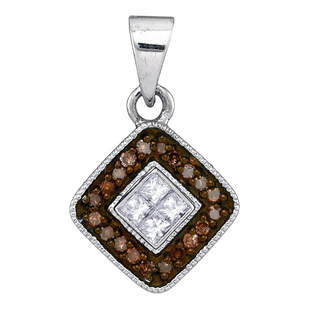 0.22 Ctw Natural Diamond Brown Chocolate Kite Shaped Pendant in 10k White Gold