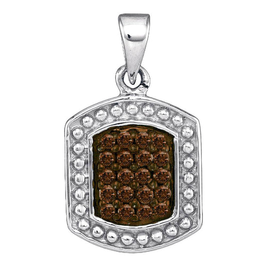 0.2 Ctw Natural Diamond Brown Chocolate Dog Tag Pendant in 10k White Gold
