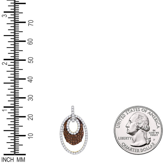 0.75 Ctw Natural Diamond Brown White Oval Pendant in 10k Yellow Gold
