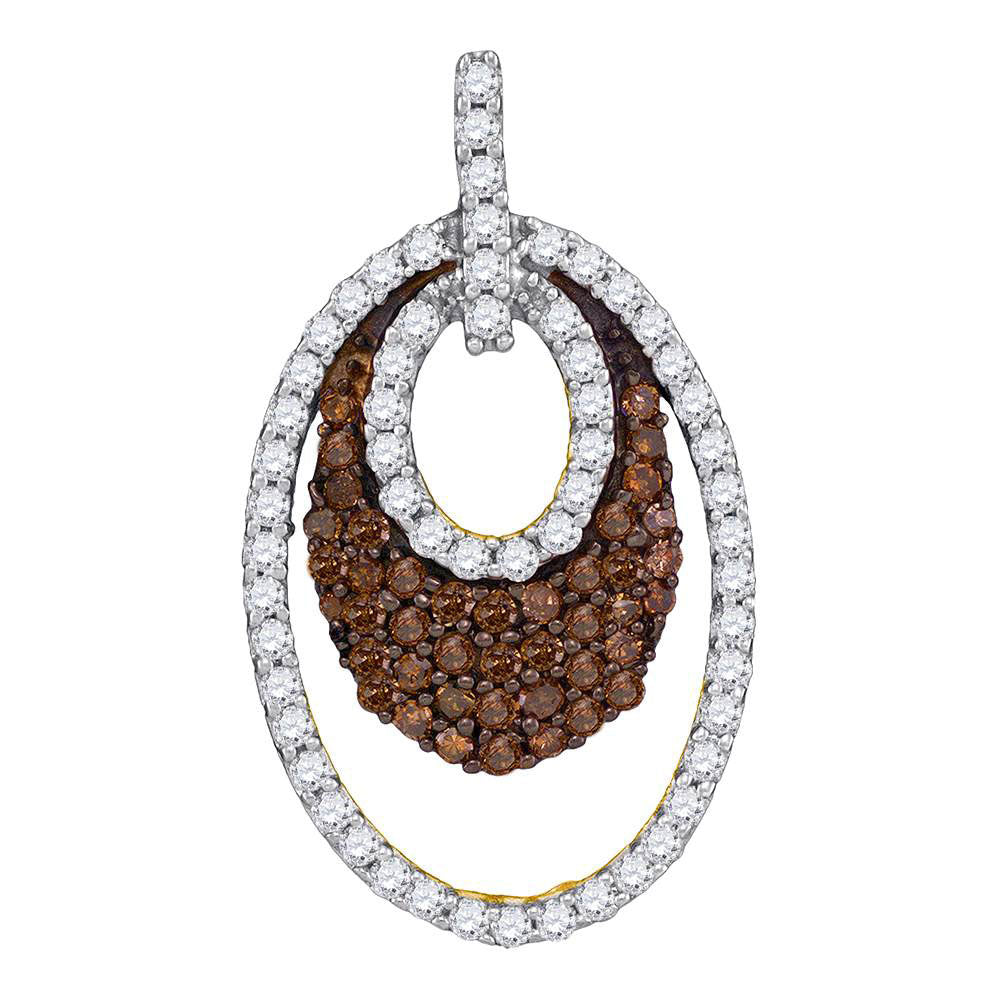 0.75 Ctw Natural Diamond Brown White Oval Pendant in 10k Yellow Gold